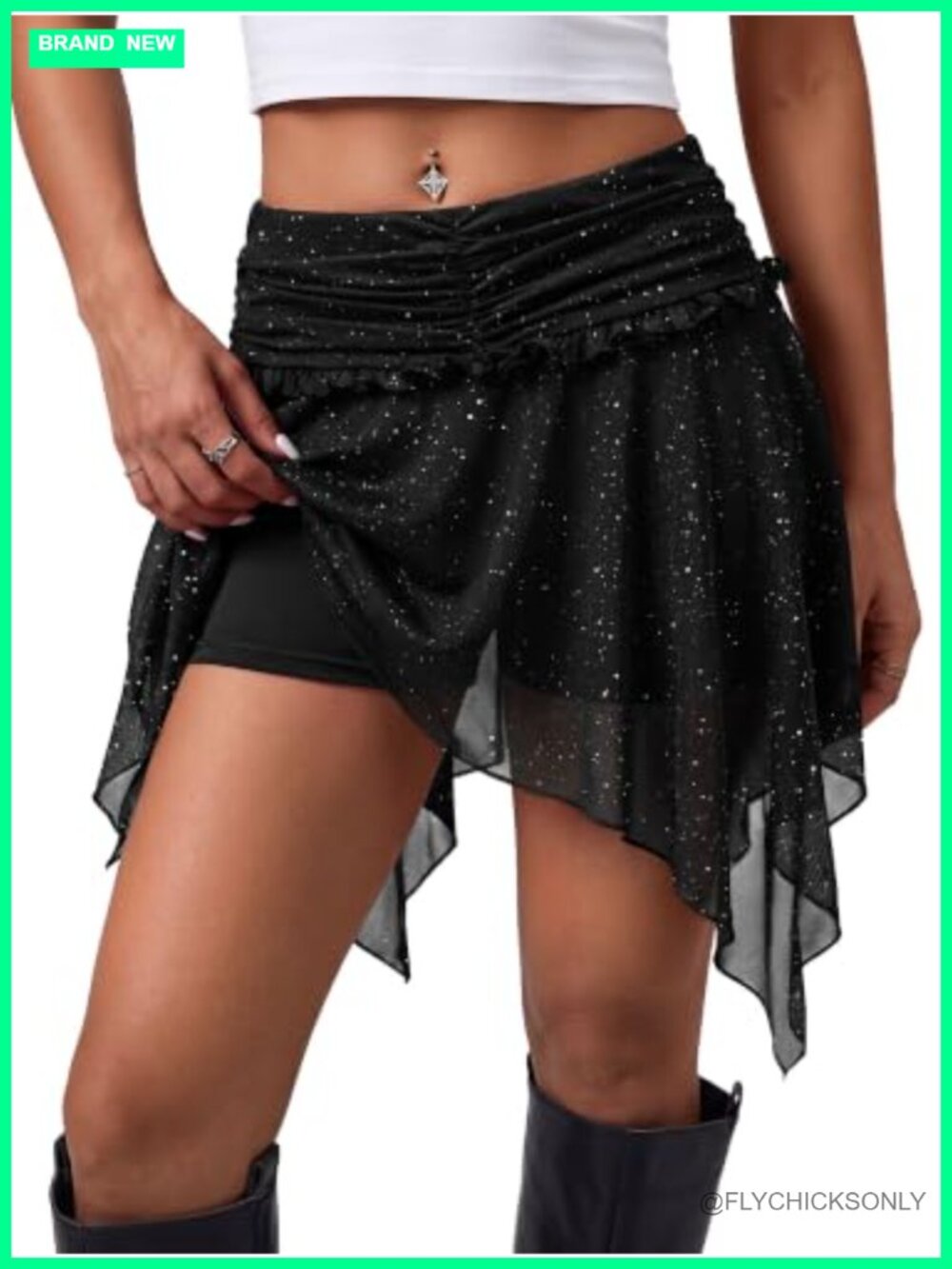 Sparkly Mesh Mini Skirt Y2K Handkerchief Skort